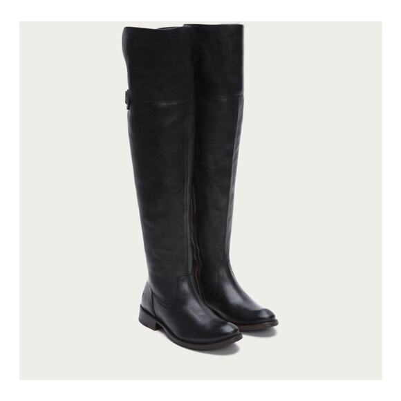 FRYE Shirley OTK Over The Knee Boots Riding Boots Black Leather Tall Pullover 6 - Picture 2 of 12